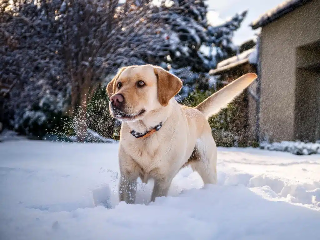 Hond in de sneeuw tijdens wintermaanden